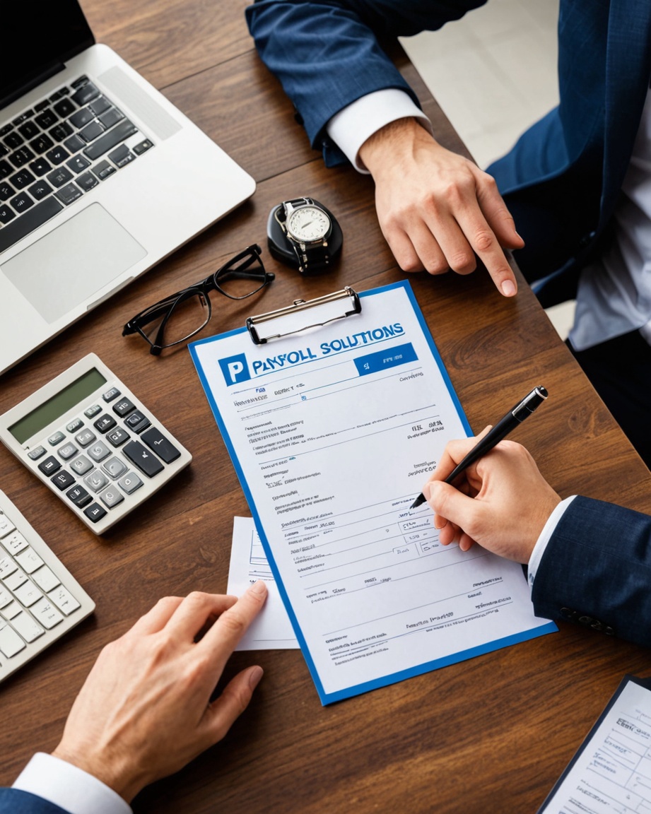 Reviewing a payroll form alongside a calculator
